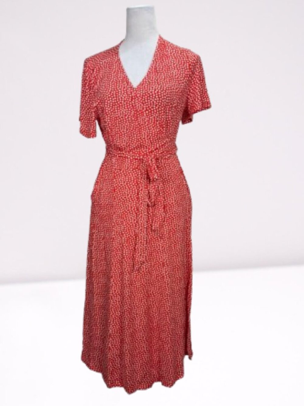 BODEN Cassia Jersey Wrap Midi Dress Red/ White Polka Dot Size 10P - Picture 4 of 8